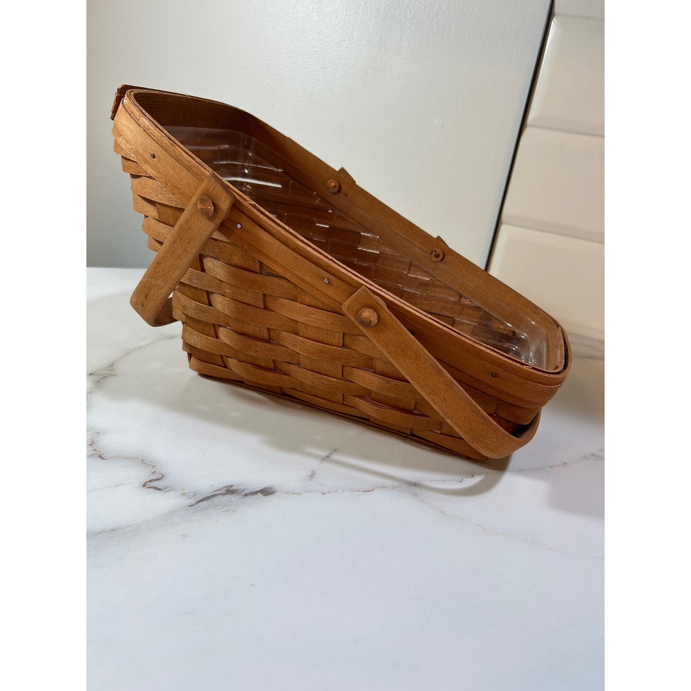 Longaberger Handwoven Slant Basket 1990 Vintage Wood Woven with Plastic‎ Liner